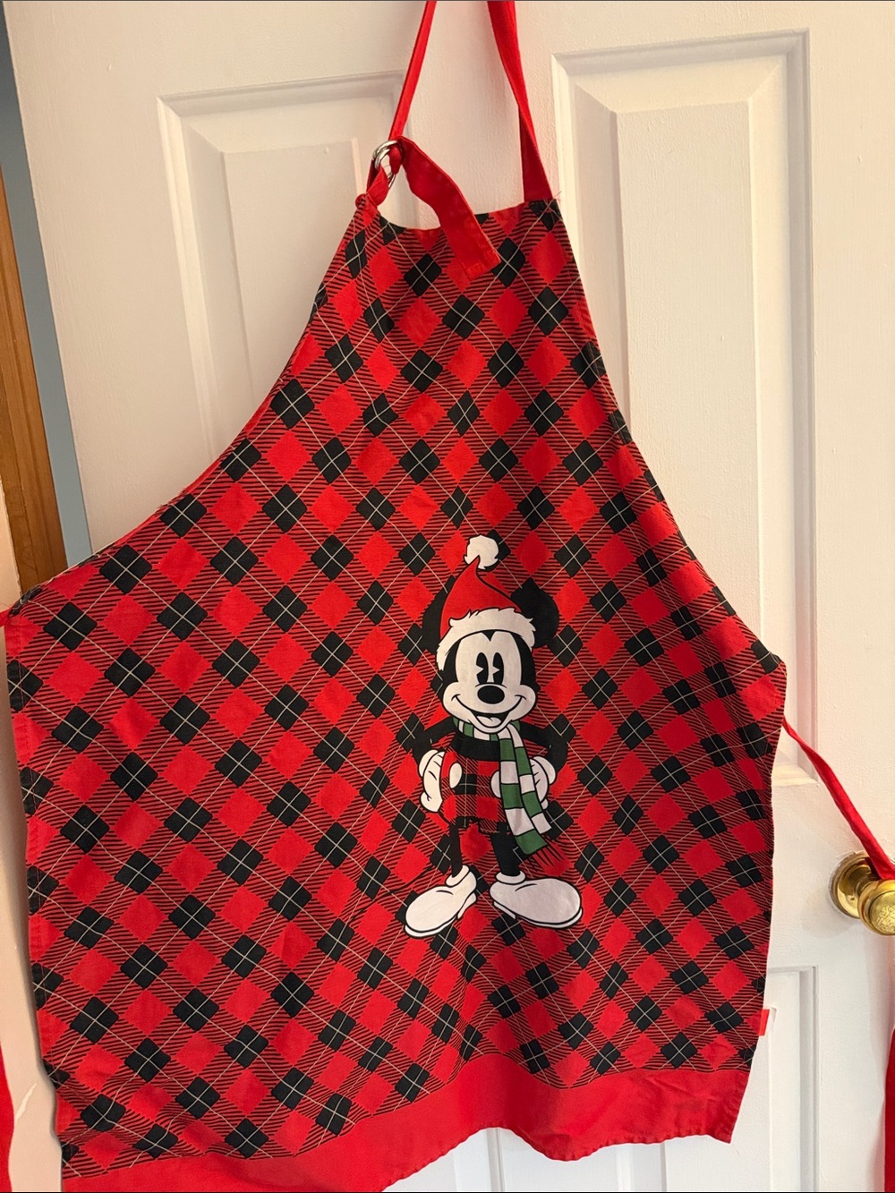 Red Plaid Holiday Christmas Mickey Mouse Apron adjustable adult